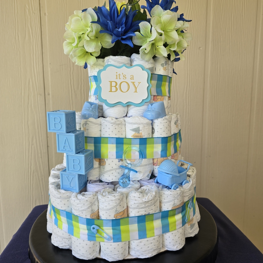 Blue and Green Baby Diaper Cake